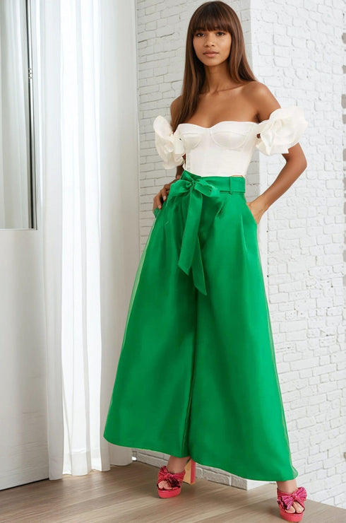 Belted Wide-Leg Pants - Poison Ivy